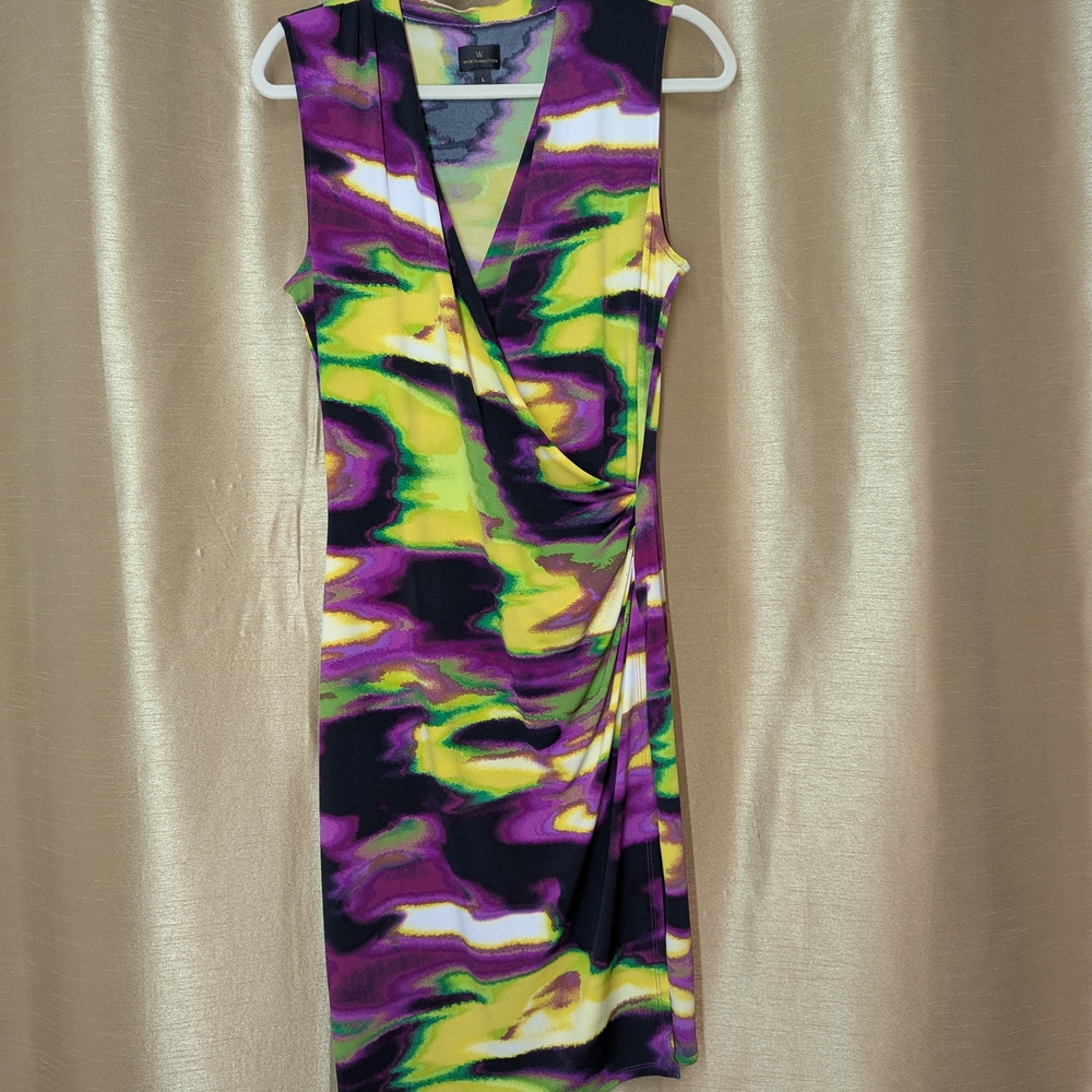 Worthington Asymmetrical Ruched Sheath Dress in Purple and Yellow